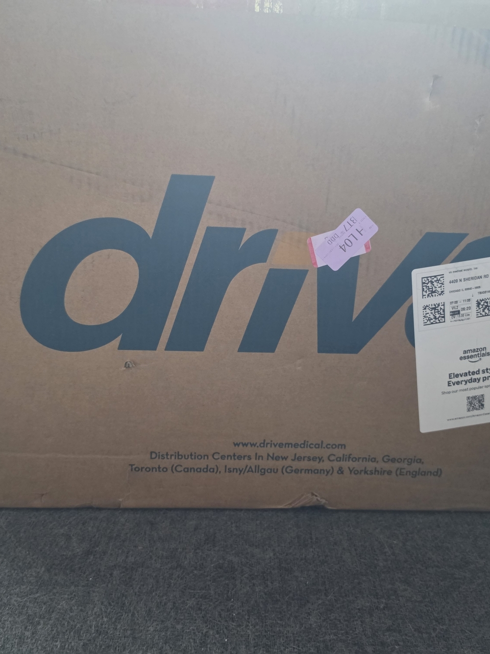 Drive Medical Elevated Shower Stool in Brown Cardboard Packaging